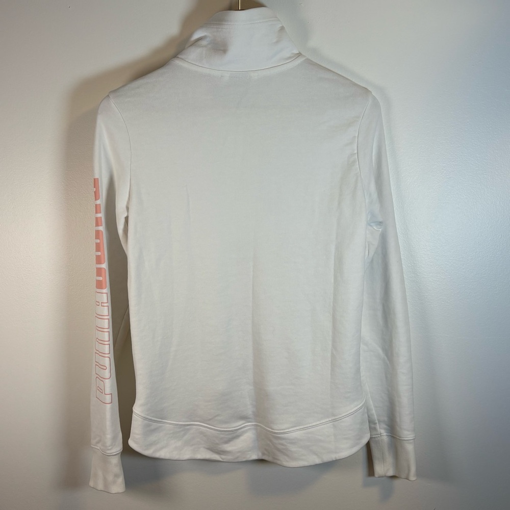 Puma Women’s White Zip-Up Sweatshirt Pink Logo Athletic Jacket, Size Small - Picture 5 of 6